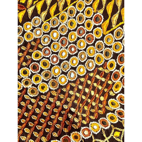 Handcrafted Shrujan Raw Silk Embroidered Cushion Covers 16"x16" Gold Pair NWT - Picture 4 of 16